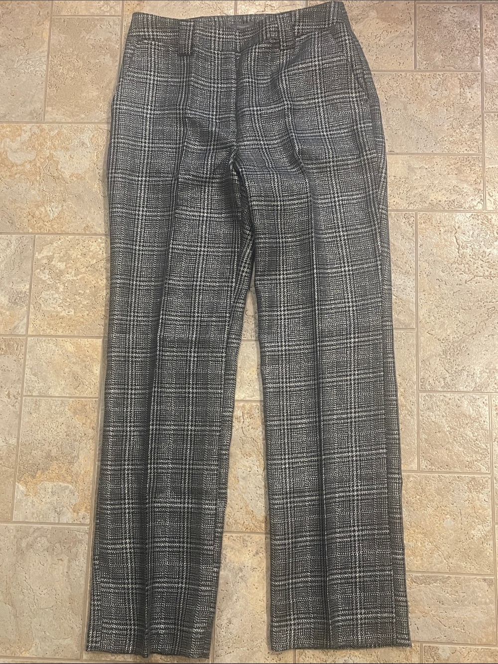 Worthington Pants Womens Gray Metallic Plaid Straight Leg Dress Career Work